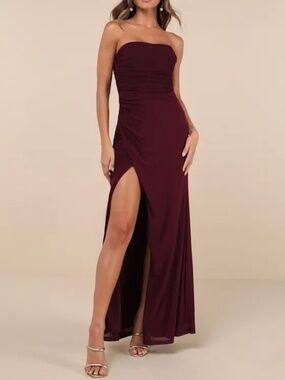 Epitome of Allure Purple Mesh Strapless Ruched Maxi dress